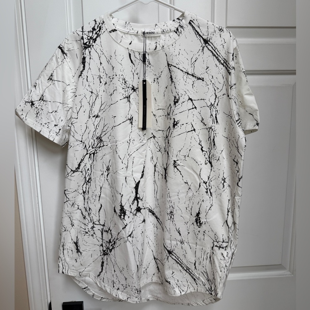 White and Black Marble Print T-Shirt